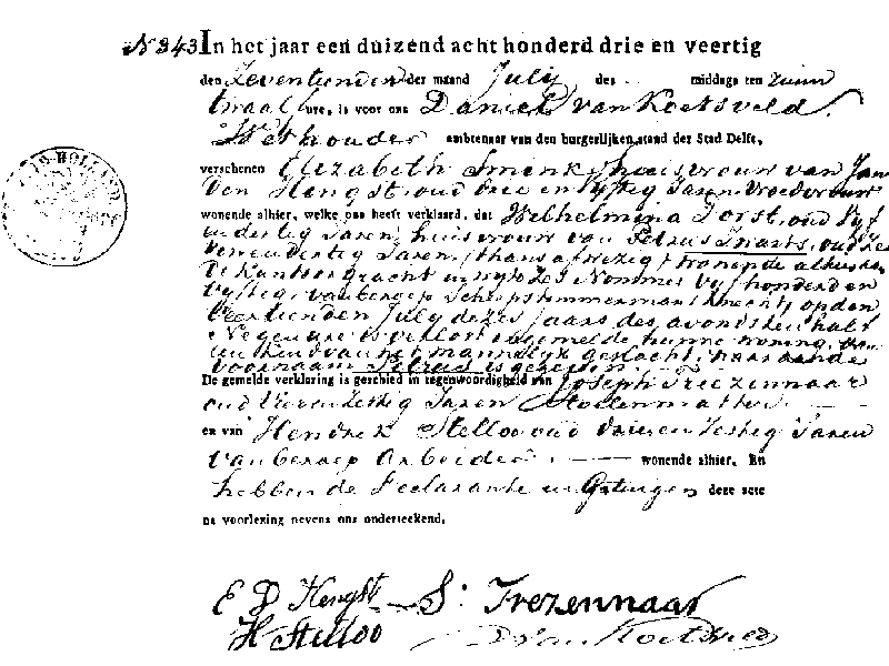 18430717 geb akte 343 Petrus zv Petrus Zwarts en Wilhelmina Dorst